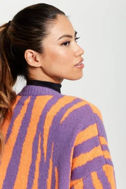 Longline Cardigan In Orange And Purple by Liquorish