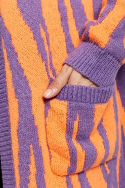Longline Cardigan In Orange And Purple by Liquorish