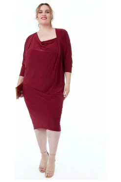 Loose Fit Midi Dress With Asymmetric Neck - Wine by Goddiva