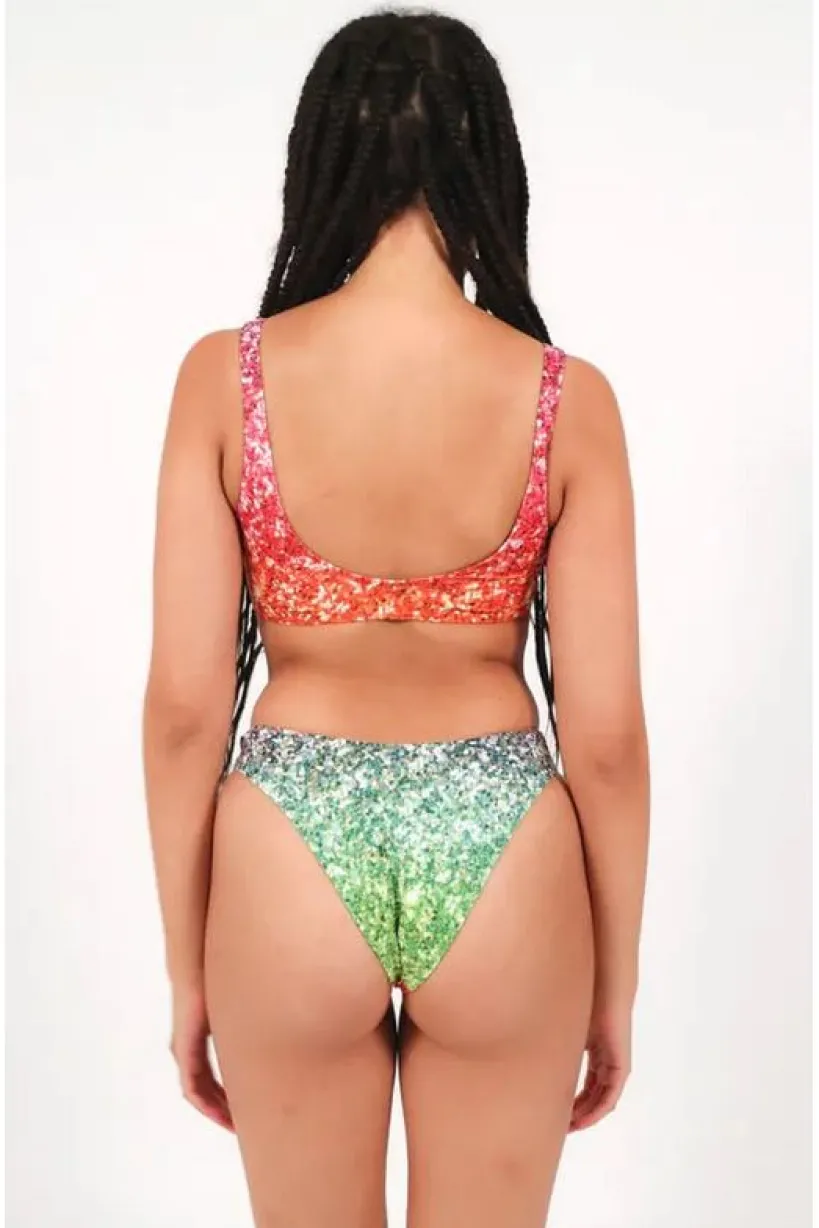 Low Rise Bikini Bottoms In Rainbow Glitter Print by Maribela