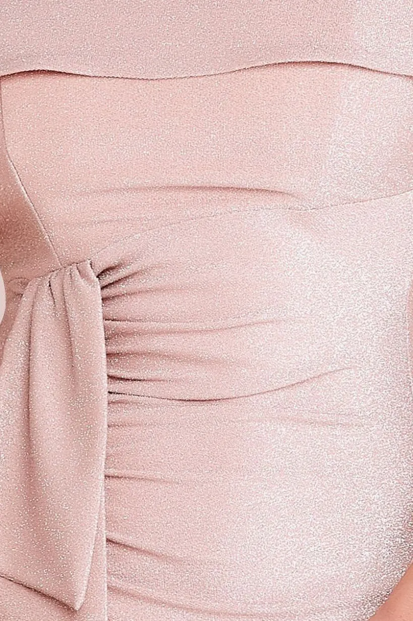 Lurex Bardot Maxi With Waterfall Ruffle - Blush by Goddiva
