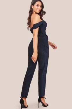 Lurex Cowl Neck Jumpsuit - Navy by Goddiva