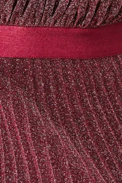 Lurex Halterneck Pleated Maxi Dress - Wine by Goddiva