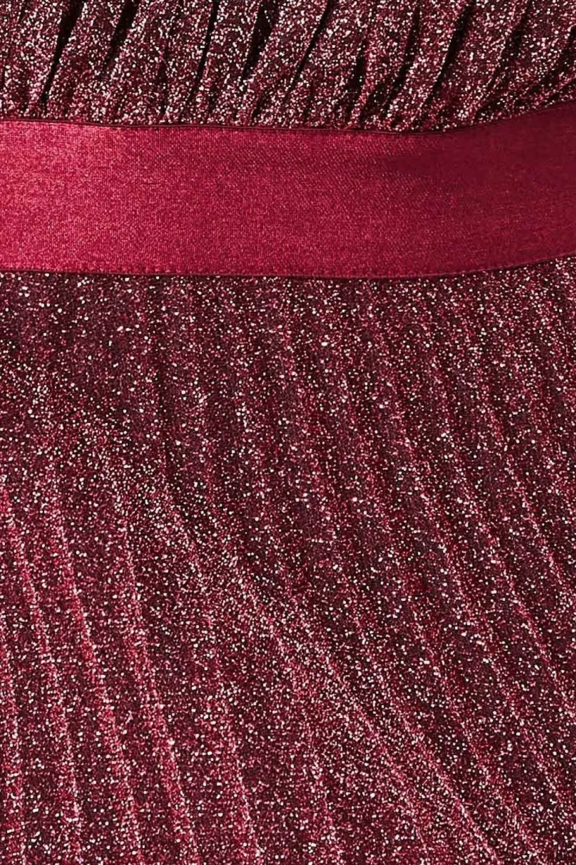 Lurex Halterneck Pleated Maxi Dress - Wine by Goddiva