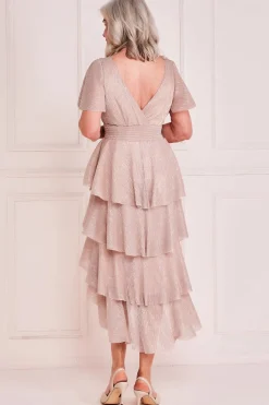 Lurex High Low Tiered Midi - Blush by Goddiva