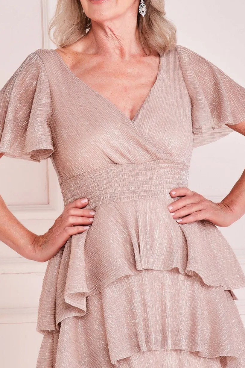 Lurex High Low Tiered Midi - Blush by Goddiva