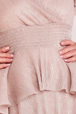 Lurex High Low Tiered Midi - Blush by Goddiva