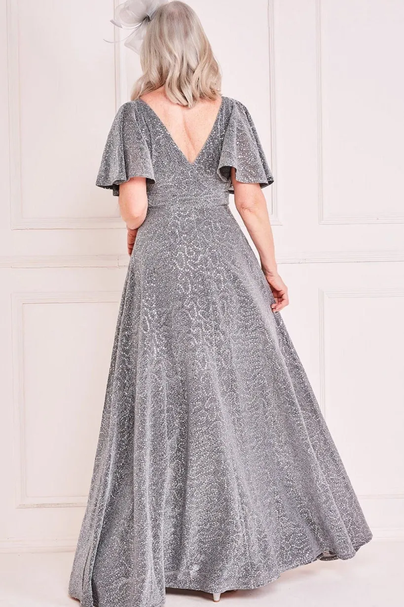 Lurex Sequin Flutter Sleeve Maxi - Silver by Goddiva