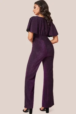 Lurex Wrap Style Jumpsuit - Magenta by Goddiva