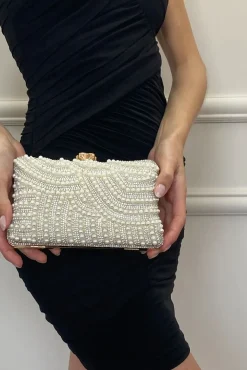Luxurious Gold Pearl Embellished Clutch Bag by SVNX
