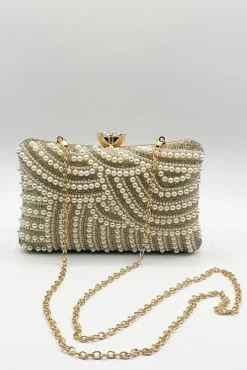 Luxurious Gold Pearl Embellished Clutch Bag by SVNX