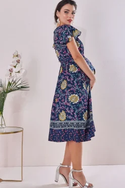 Maternity Floral Print Midi Navy Print by Goddiva