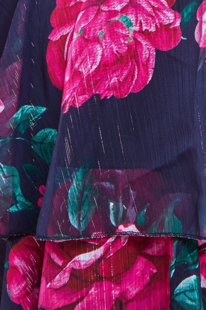 Maternity Layered Floral Midi Dress With Flutter Sleeves - Black Floral by Goddiva