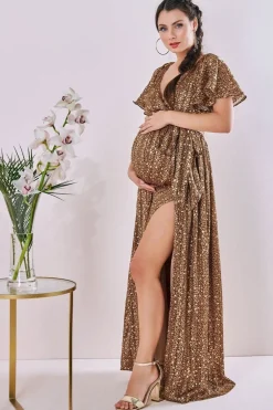 Maternity Wrap Printed Chiffon Maxi Animal Print by Goddiva