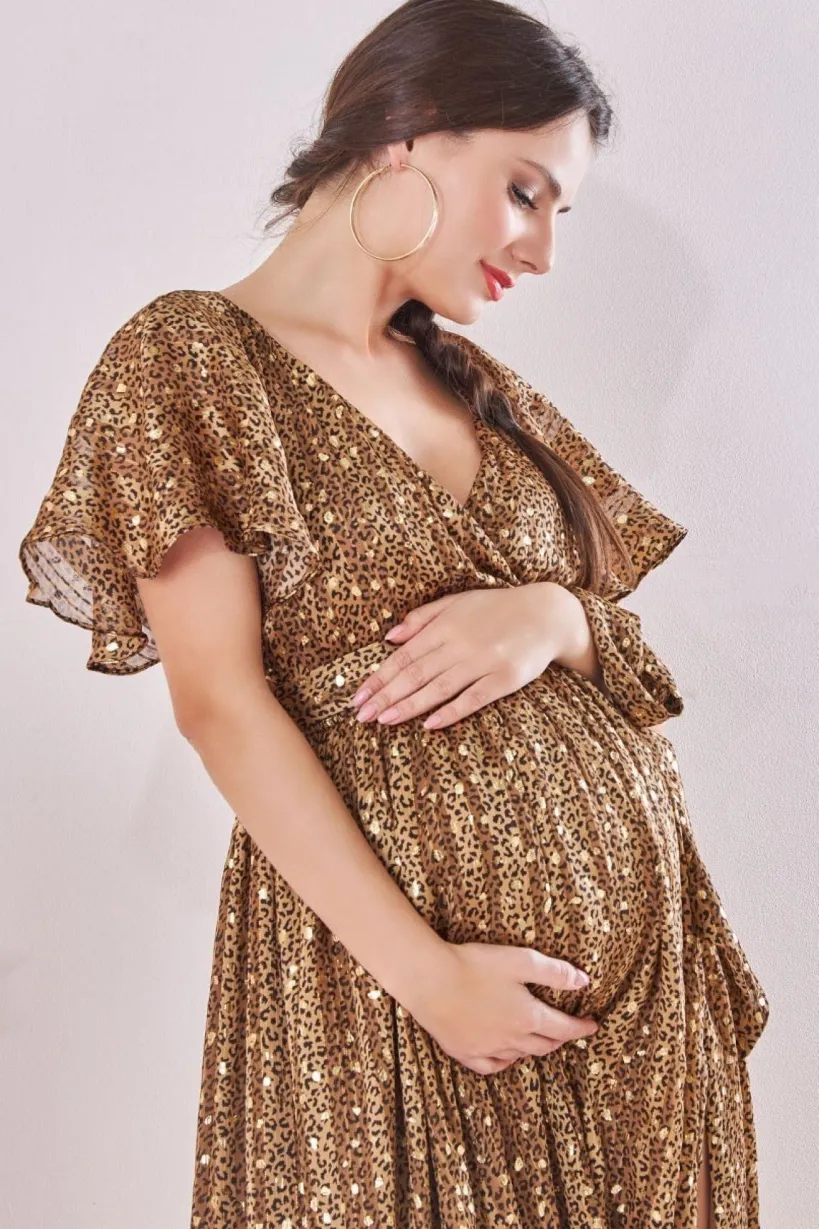 Maternity Wrap Printed Chiffon Maxi Animal Print by Goddiva