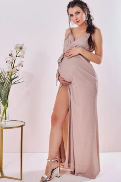 Maternity Wrap Spaghetti Strap Maxi - Blush by Goddiva