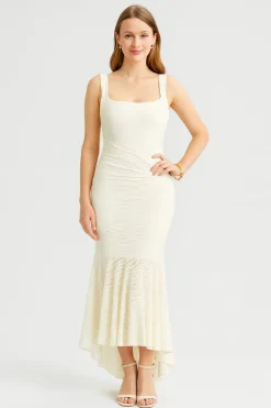 Mermaid Ruched Waist Sleeveless Flared Hem Midi Dress by Avinci