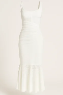 Mermaid Ruched Waist Sleeveless Flared Hem Midi Dress by Avinci