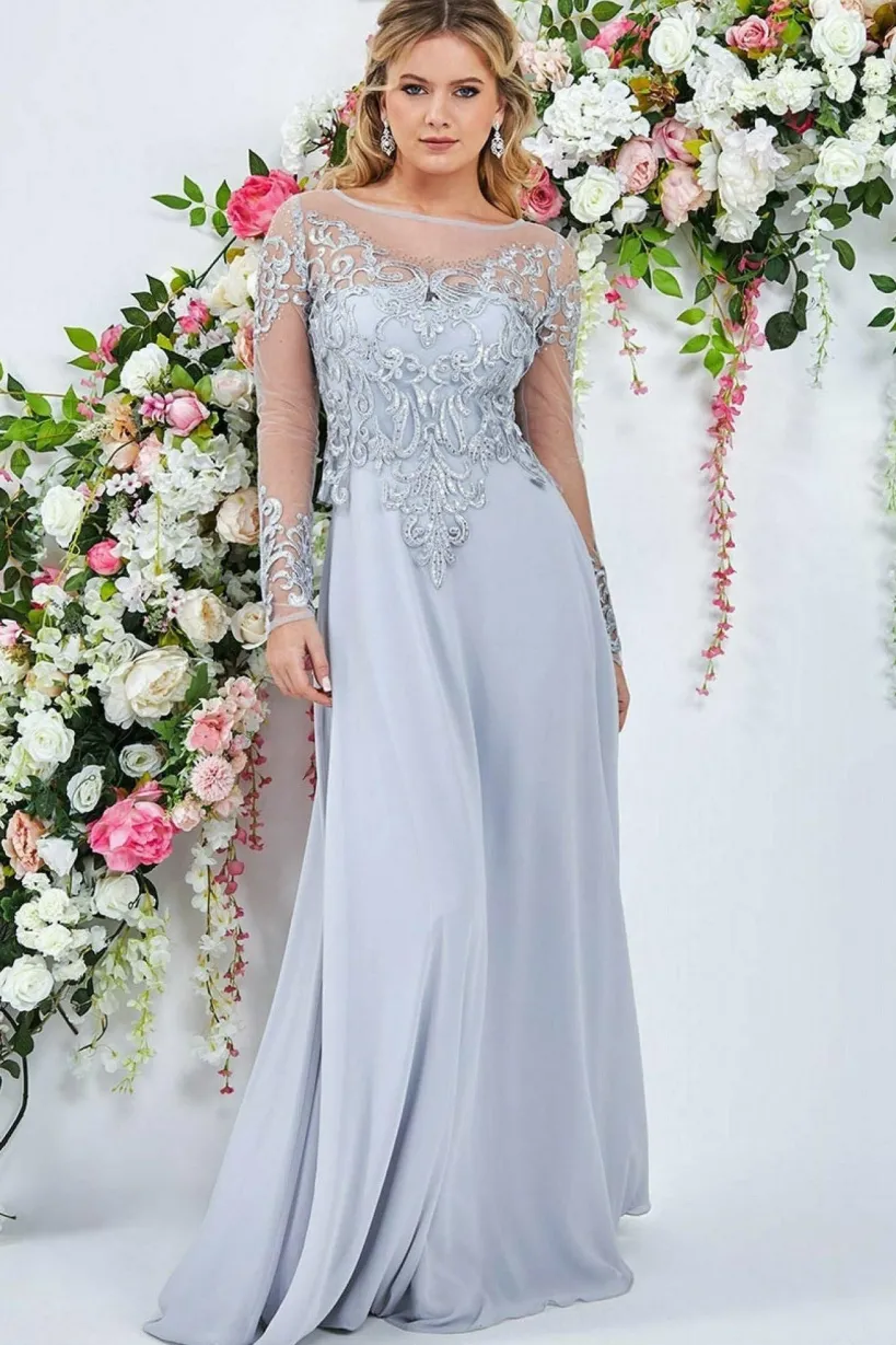 Mesh & Lace Embroidered Bodice Maxi - Grey by Goddiva