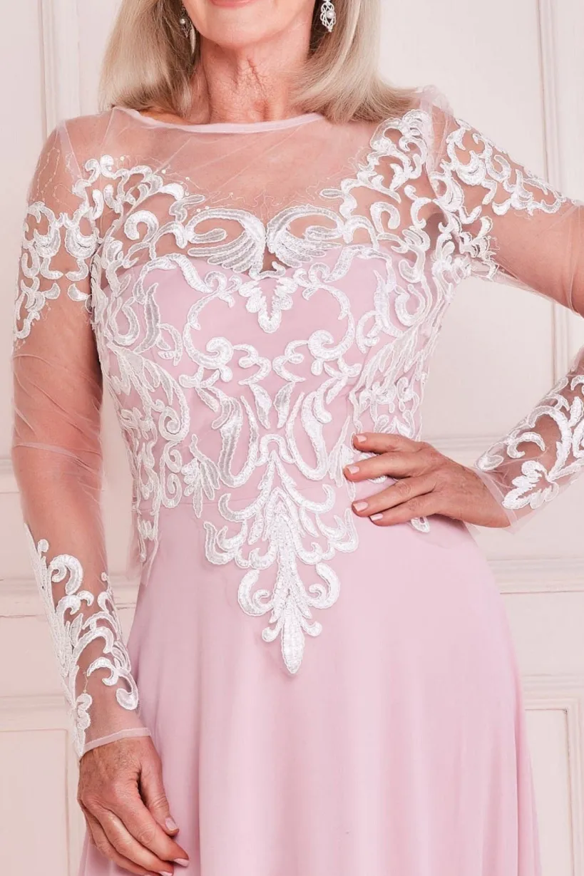 Mesh & Lace Embroidered Bodice Maxi - Blush by Goddiva