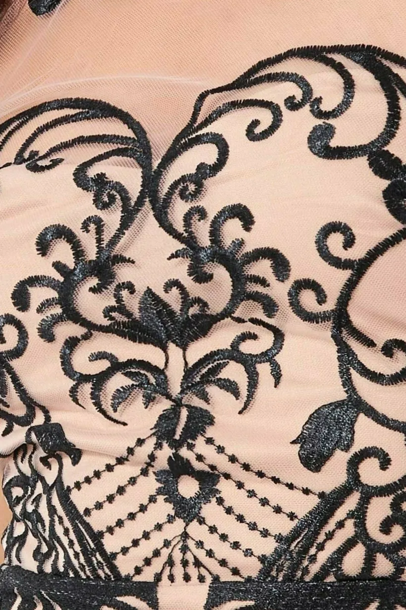 Mesh & Lace Maxi With Scalloped Hem - Black by Goddiva