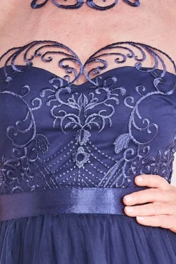 Mesh Embroidered Maxi Dress - Navy by Goddiva