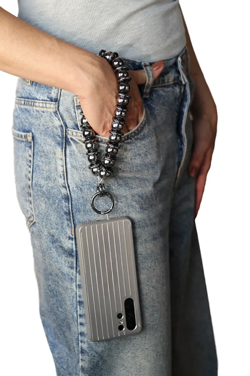 Metal Beaded Phone Strap - Black by Goddiva Accessories