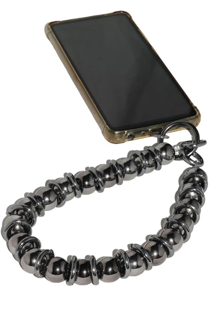 Metal Beaded Phone Strap - Black by Goddiva Accessories