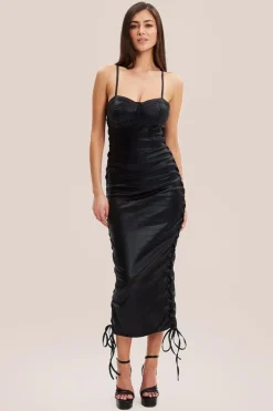 Metallic Foil Black Lycra Eyelet Dress by Liquorish