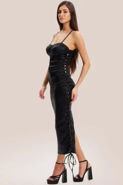 Metallic Foil Black Lycra Eyelet Dress by Liquorish