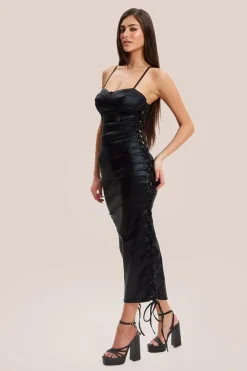 Metallic Foil Black Lycra Eyelet Dress by Liquorish