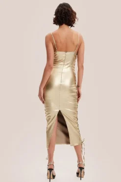 Metallic Foil Gold Lycra Eyelet Dress by Liquorish