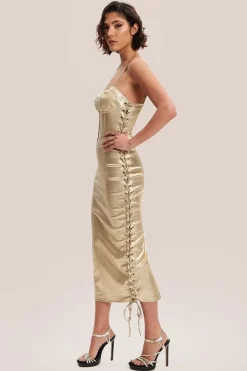 Metallic Foil Gold Lycra Eyelet Dress by Liquorish