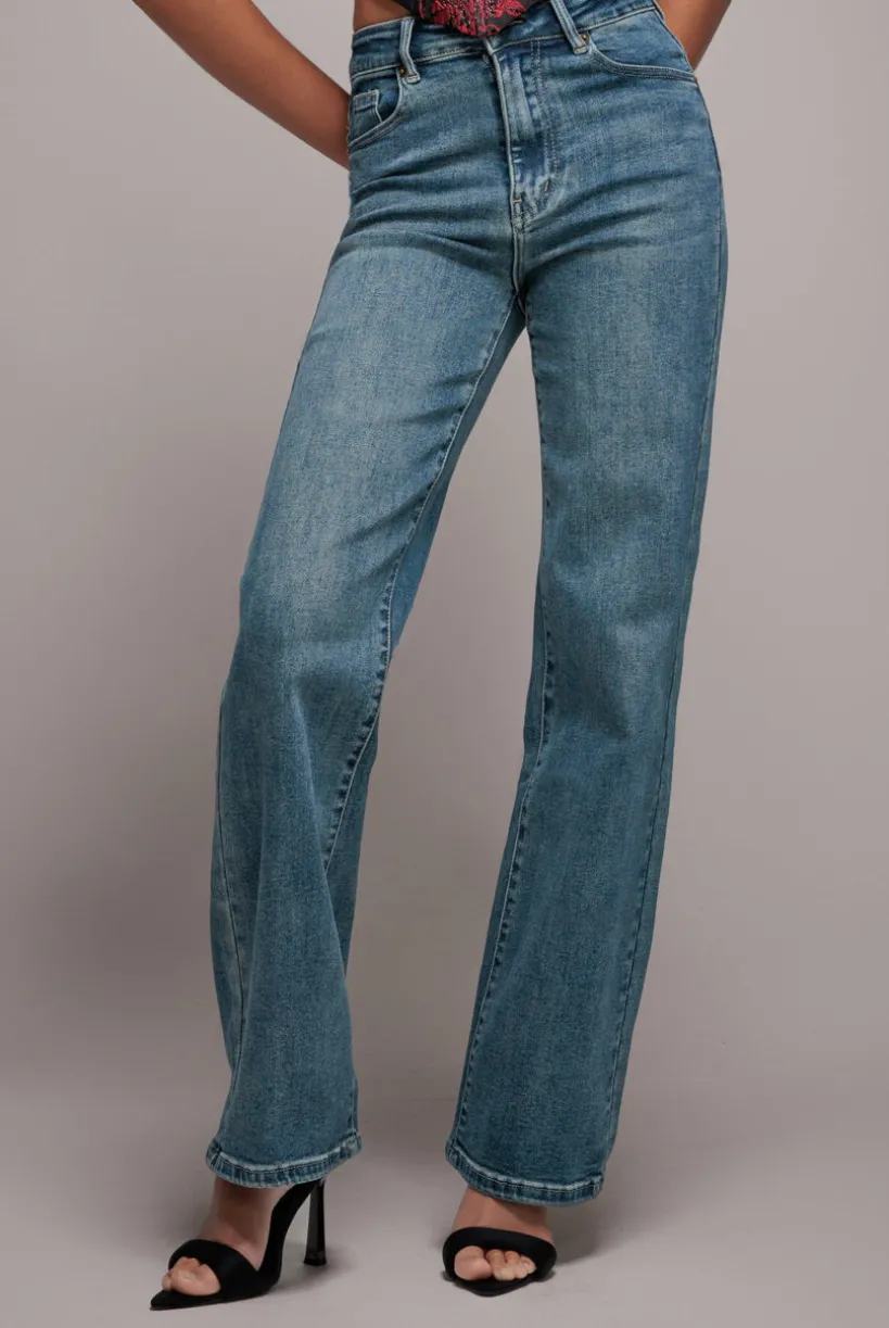 Mid Wash Straight Leg Denim Jeans - Blue by Goddiva denim