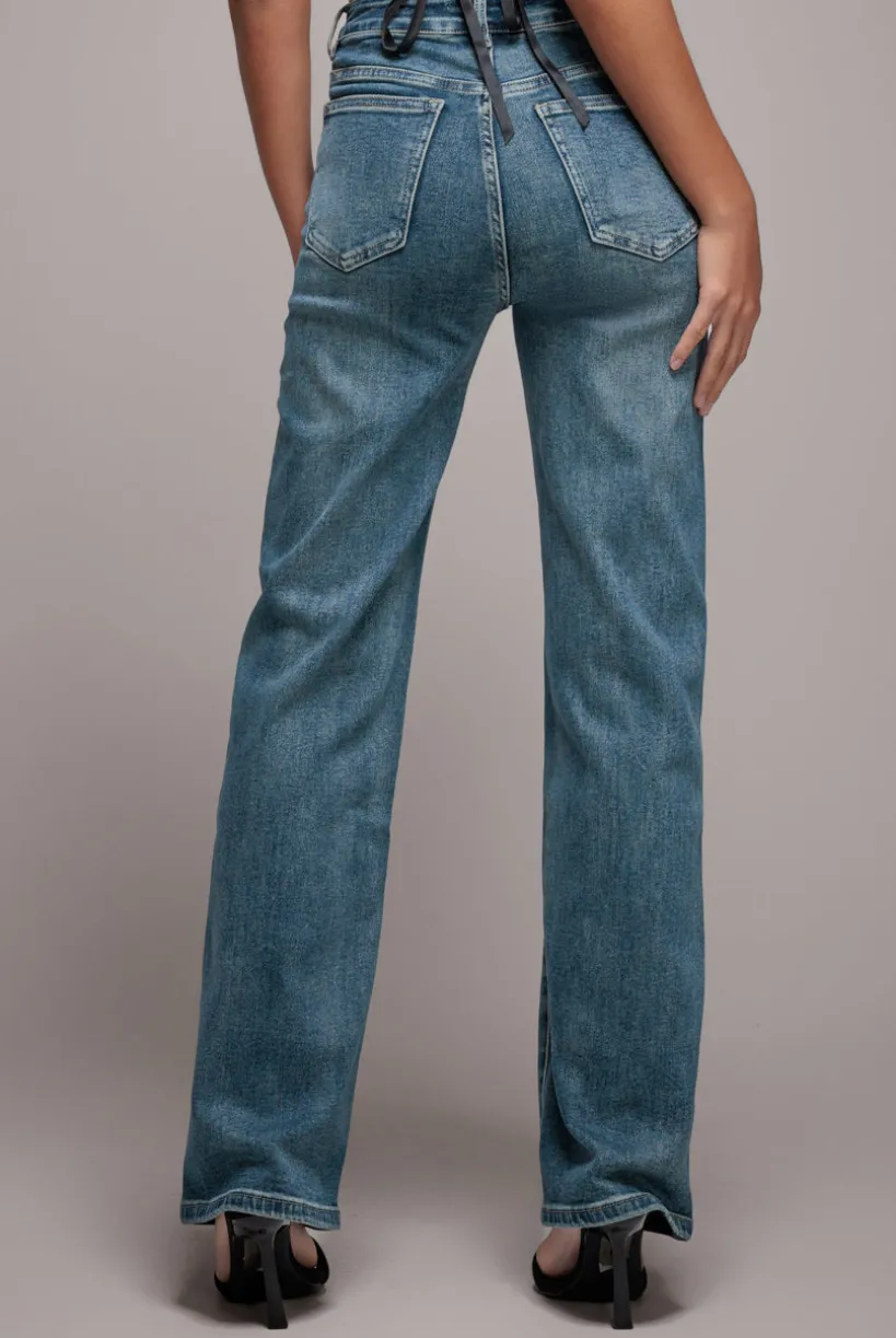 Mid Wash Straight Leg Denim Jeans - Blue by Goddiva denim