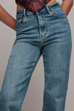 Mid Wash Straight Leg Denim Jeans - Blue by Goddiva denim
