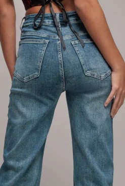 Mid Wash Straight Leg Denim Jeans - Blue by Goddiva denim
