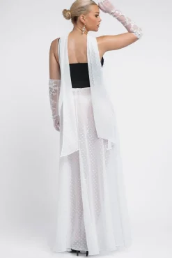 Milk Maid Corset Polka Dobby Chiffon A-Line Maxi Skirt With Scarf & Gloves - Black & Cream by Goddiva