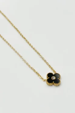 Mini Clover Necklace In Gold Black - Gift Boxed by SVNX