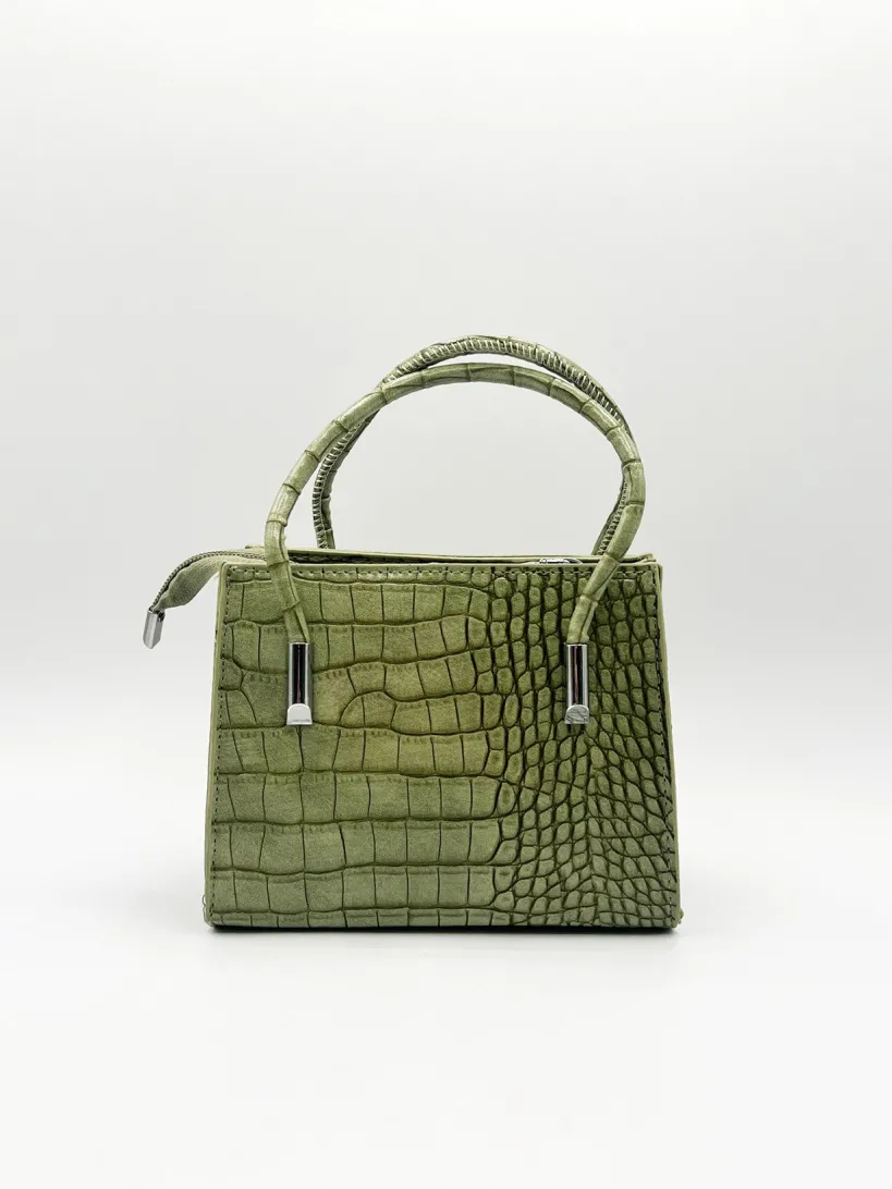 Mini Croc Crossbody Bag In Sage by SVNX