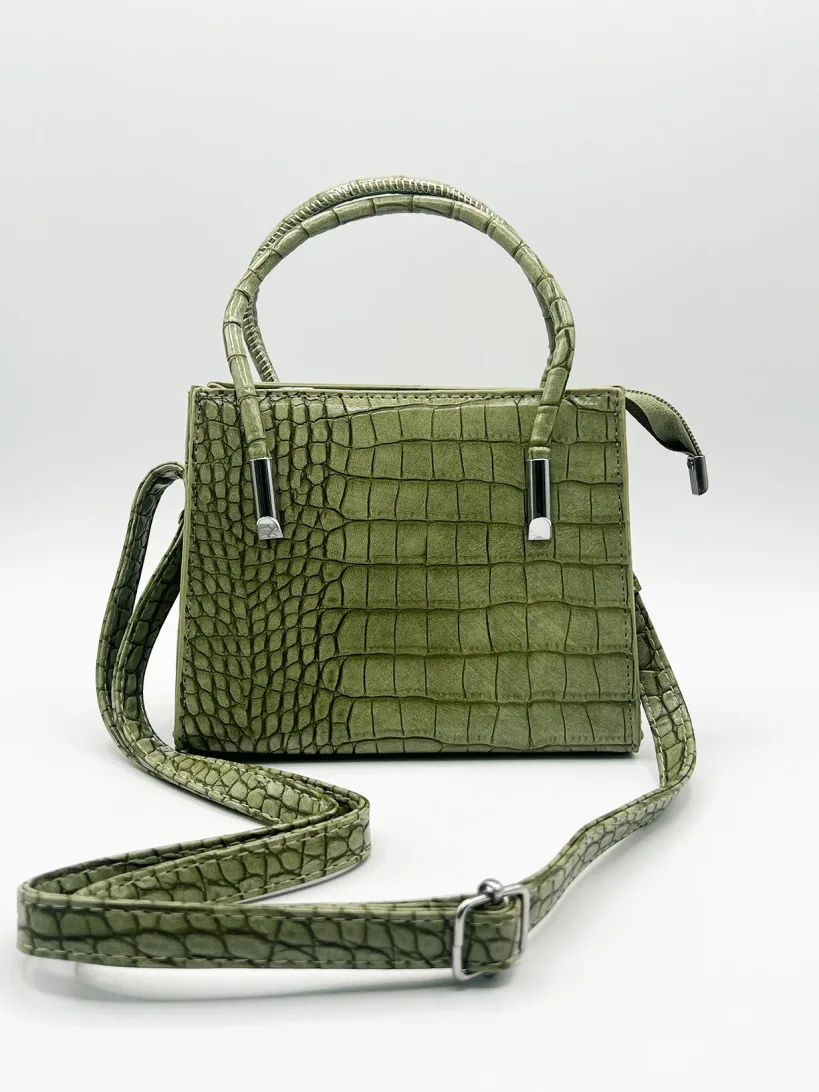 Mini Croc Crossbody Bag In Sage by SVNX