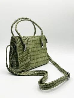 Mini Croc Crossbody Bag In Sage by SVNX