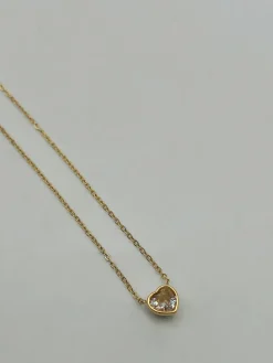 Mini Crystal Heart Necklace In Gold - Gift Boxed by SVNX