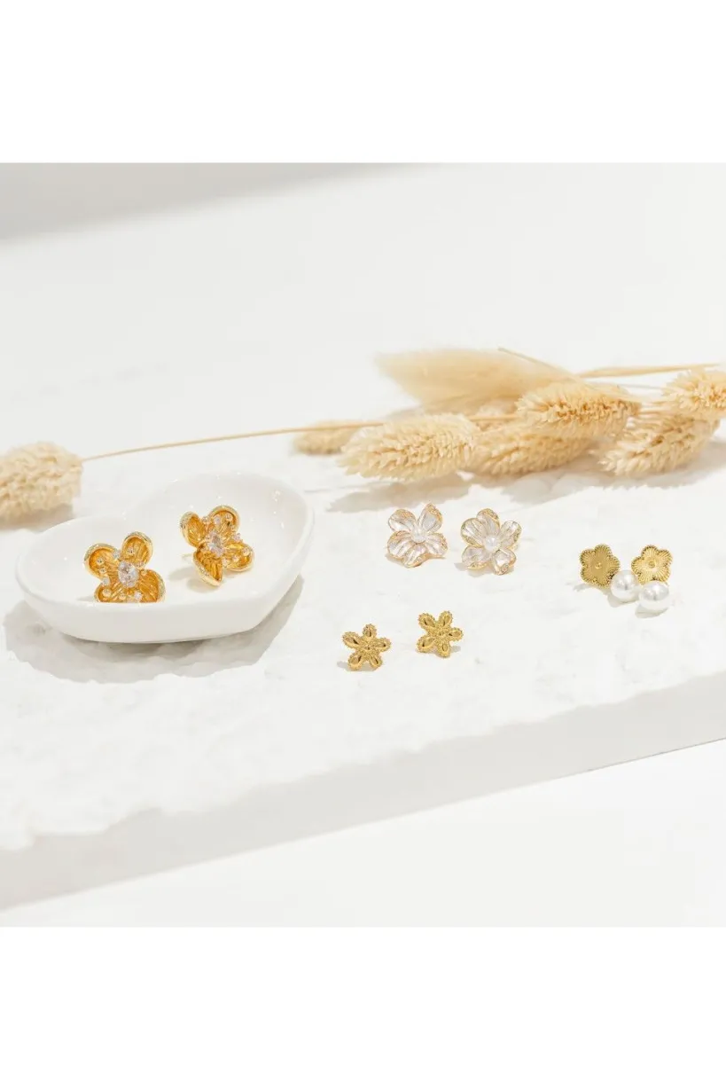 Mini Flower Surround Detail Stud Earring In Gold by Last True Angel