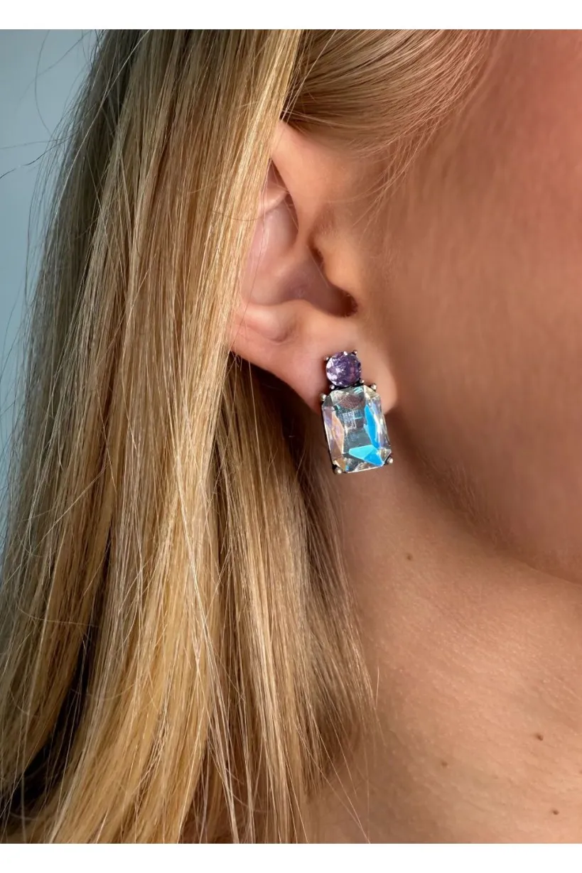 Mini Gem Earring Silver Clear & Lilac by Last True Angel