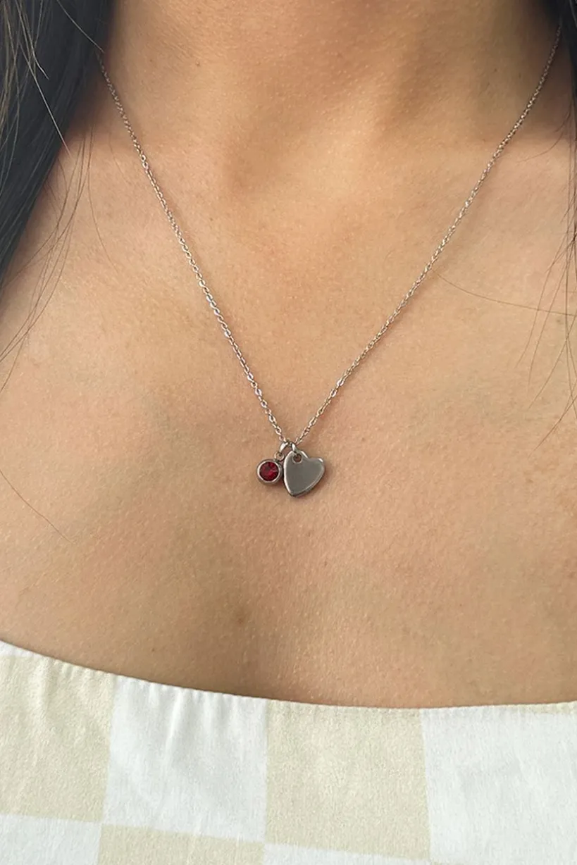 Mini Heart & July Birthstone Necklace In Silver - Gift Boxed by SVNX