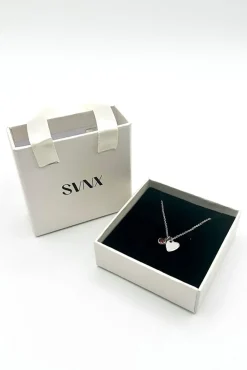 Mini Heart & July Birthstone Necklace In Silver - Gift Boxed by SVNX