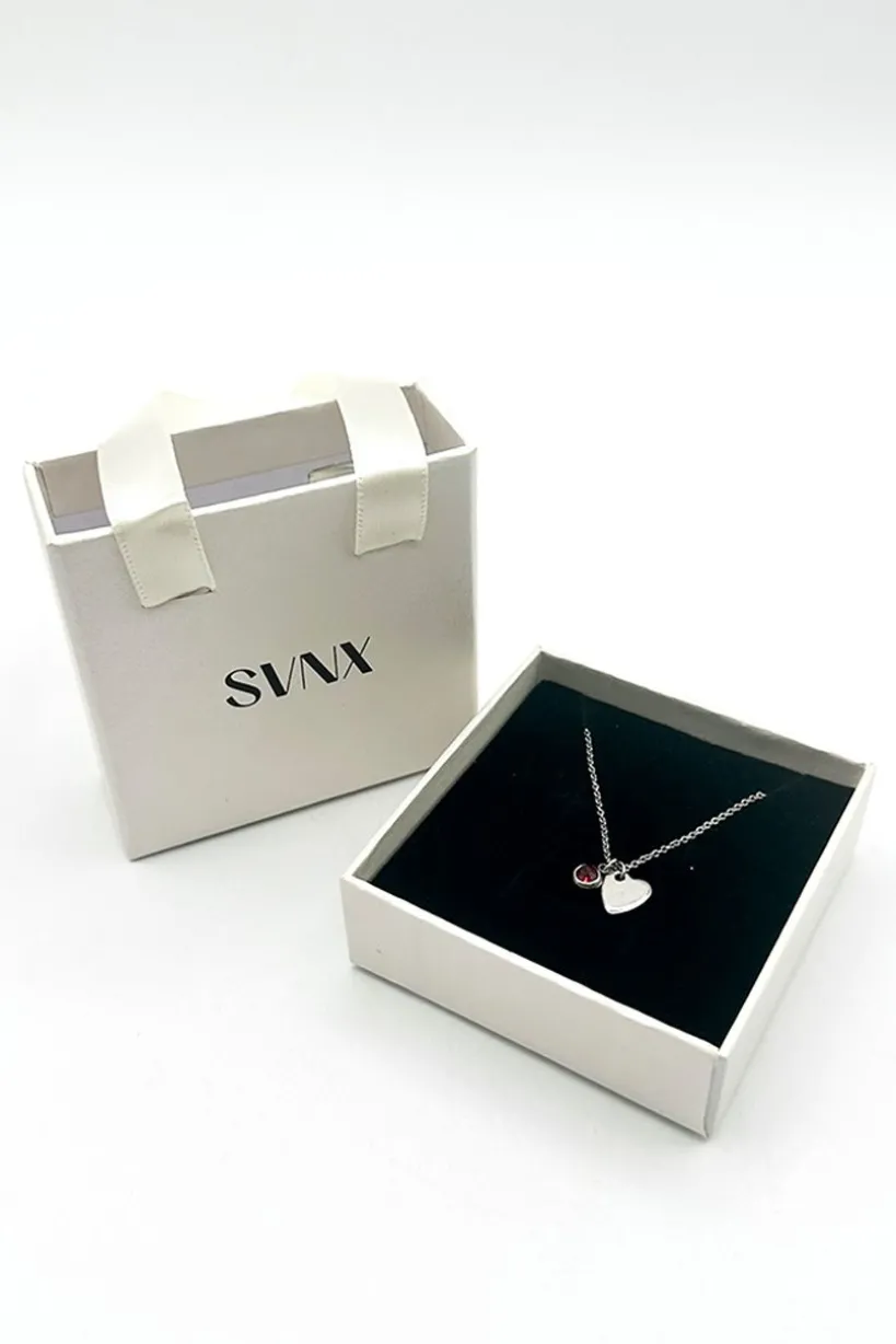 Mini Heart & July Birthstone Necklace In Silver - Gift Boxed by SVNX