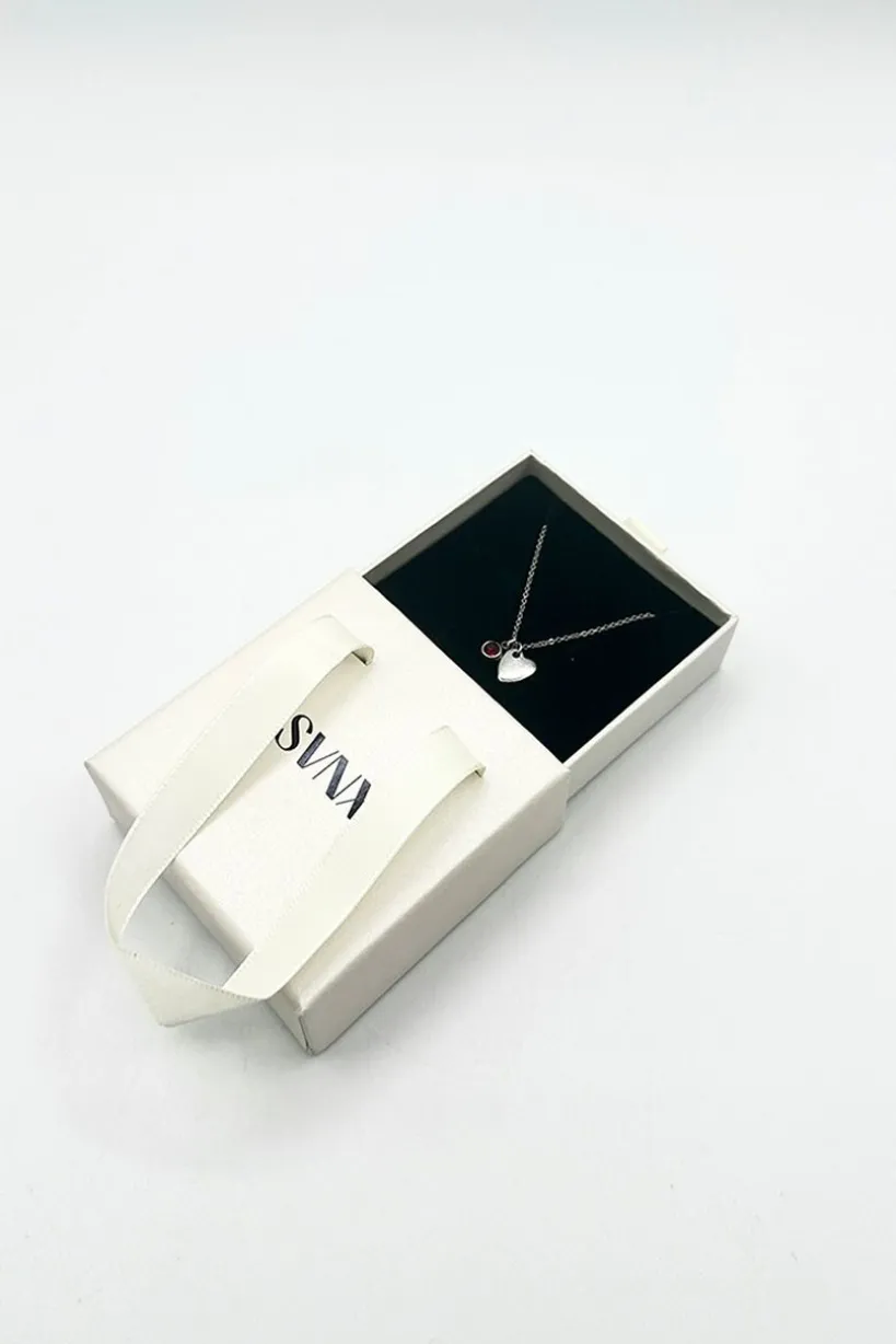Mini Heart & July Birthstone Necklace In Silver - Gift Boxed by SVNX