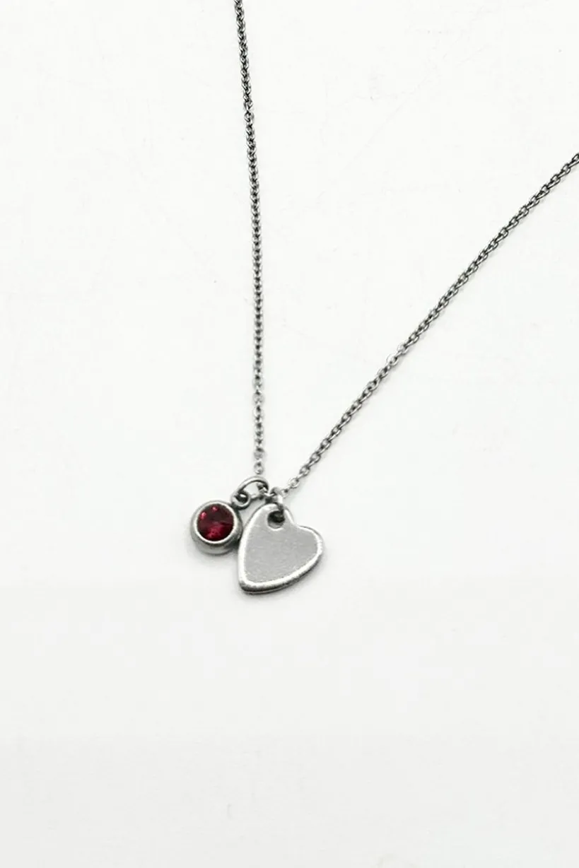 Mini Heart & July Birthstone Necklace In Silver - Gift Boxed by SVNX